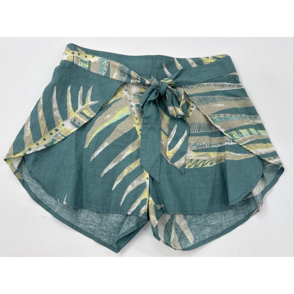 Patagonia Shorts Womens Small Hemp Blend Tropical Print Wrap Tie Front Teal NWOT